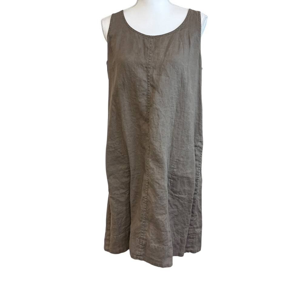 J.JILL‎ Love Linen Brown Dress M Shift Sleeveless Pockets Lagenlook Boho Travel - Picture 2 of 14
